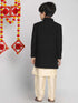 Boy's Black Indo Western Jacket With Kurta And Pyjama Set